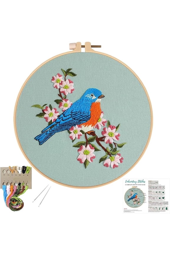 Bird Embroidery Kits for Beginners with Floral Pattern,Cross Stitch Kit for Adults DIY Needlepoint Kits with Instructions