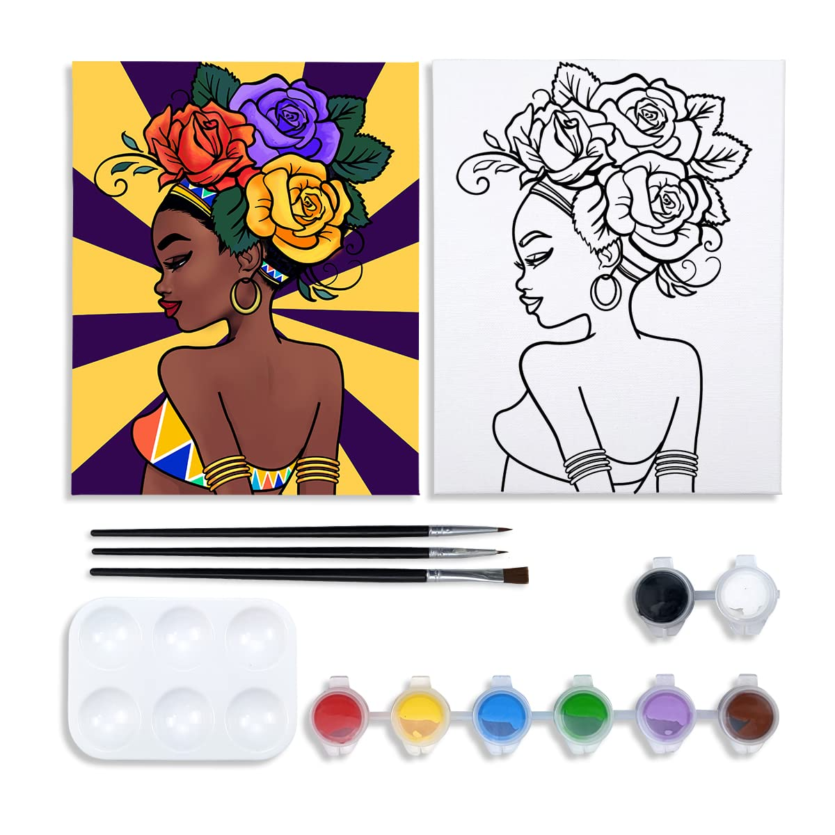 VOCHIC Canvas Painting Kit Pre Drawn Canvas for Painting for Adults Party  Party Kits Paint and Sip Party Supplies 8x10 Canvas to Paint Flower Girl 8