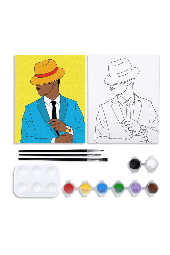 Canvas Painting Kit Pre Drawn Canvas for Painting for Adults Party Party Kits Paint and Sip Party Supplies 8x10 Canvas to Paint Gentlemen 8 Acrylic Colors,3 Brush,1 Pallet Paint Art Set