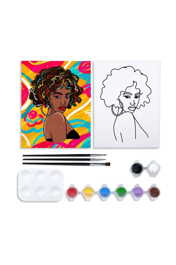 Canvas Painting Kit Pre Drawn Canvas for Painting for Adults Party Party Kits Paint and Sip Party Supplies 8x10 Canvas to Paint Girl 8 Acrylic Colors,3 Brush,1 Pallet Paint Art Set