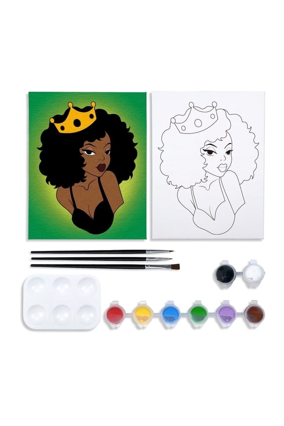 Canvas Painting Kit Pre Drawn Canvas for Painting for Adults Party Party Kits Paint and Sip Party Supplies 8x10 Canvas to Paint Queen 8 Acrylic Colors,3 Brush,1 Pallet Paint Art Set