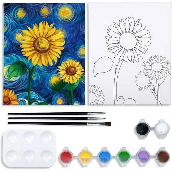 VOCHIC Canvas Painting Kit Pre Drawn Canvas for Painting for Adults Party Paint and Sip 8x10 Stretched Canvas to Paint Sunflower Paint Birthday Gift Art Set