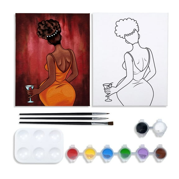VOCHIC Canvas Painting Kit Pre Drawn Canvas for Painting for Adults Party Party Kits Paint and Sip Party Supplies 8x10 Canvas to Paint Chic Girl 8 Acrylic Colors,3 Brush,1 Pallet Paint Art Set