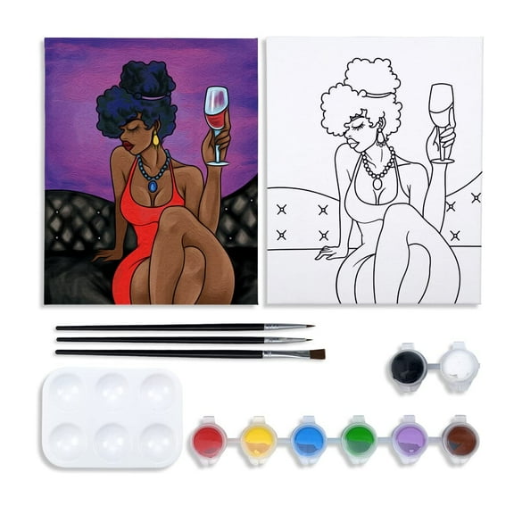 VOCHIC Canvas Painting Kit Pre Drawn Canvas for Painting for Adults Party Party Kits Paint and Sip Party Supplies 8x10 Canvas to Paint Chic Girl 8 Acrylic Colors,3 Brush,1 Pallet Paint Art Set