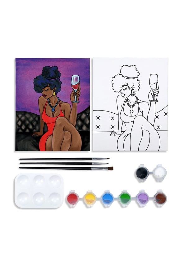 Canvas Painting Kit Pre Drawn Canvas for Painting for Adults Party Party Kits Paint and Sip Party Supplies 8x10 Canvas to Paint Chic Girl 8 Acrylic Colors,3 Brush,1 Pallet Paint Art Set