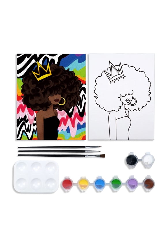 Canvas Painting Kit Pre Drawn Canvas for Painting for Adults Party Party Kits Paint and Sip Party Supplies 8x10 Canvas to Paint Girl 8 Acrylic Colors,3 Brush,1 Pallet Paint Art Set