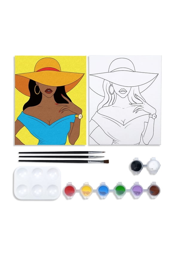 Canvas Painting Kit Pre Drawn Canvas for Painting for Adults Party Party Kits Paint and Sip Party Supplies 8x10 Canvas to Paint Ladies 8 Acrylic Colors,3 Brush,1 Pallet Paint Art Set