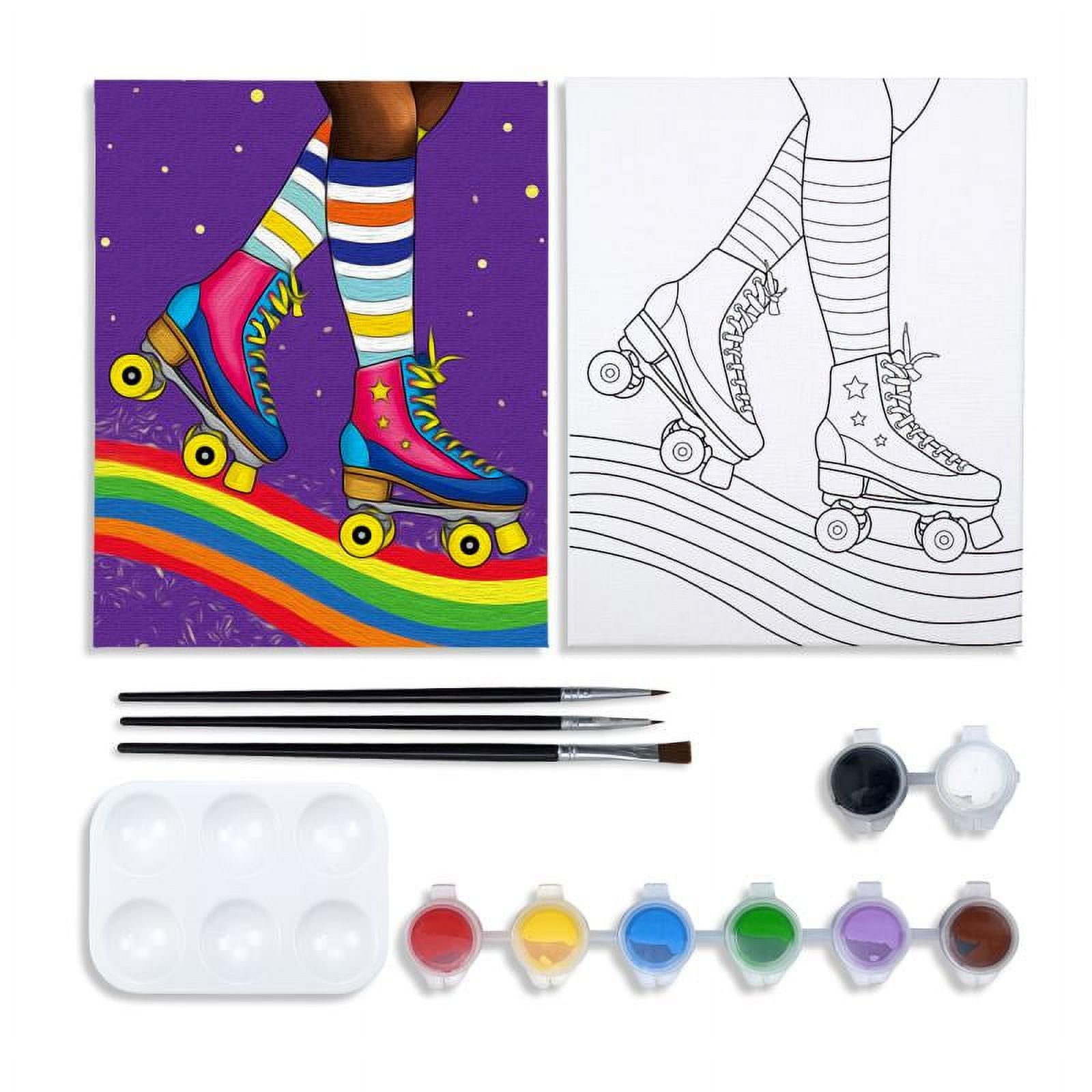 VOCHIC Canvas Painting Kit Pre Drawn Canvas for Painting for Adults Party Kit Sip and Paint Party Supplies RollerSkates (8x10)