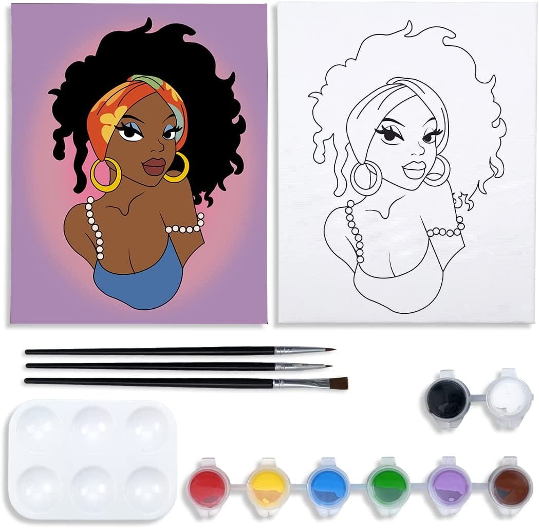 VOCHIC Pre Drawn Canvas Painting Kit for Adults, 8x10 Afro Queen Canvas ...
