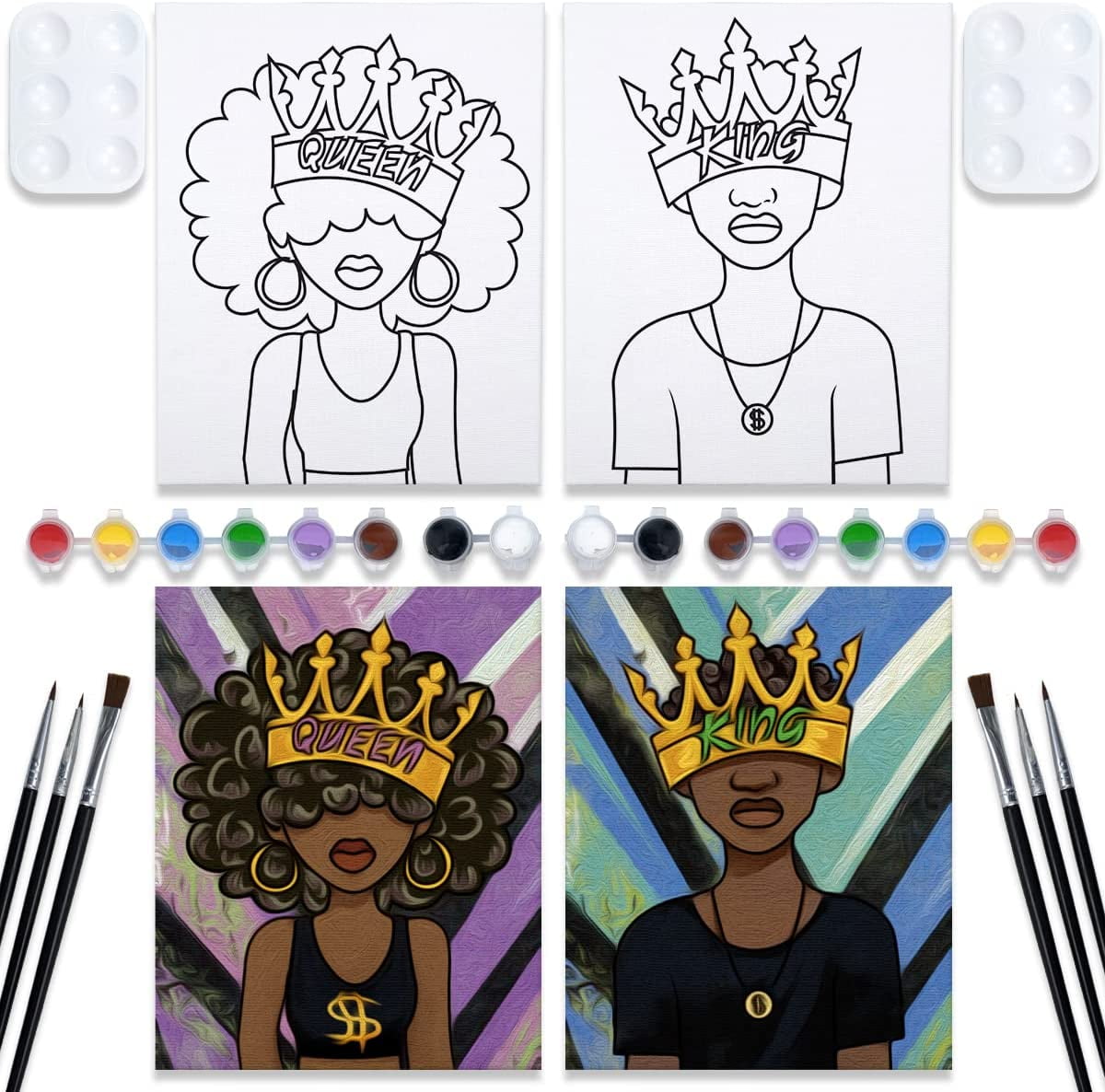  2 Pack 8x10 Canvas Painting Kit Bundle, Afro King Queen Love  Couple Pre Drawn Stretched Kit, Birthday Gift, Adult Sip and BLM Paint Date  Night DIY Party Favor