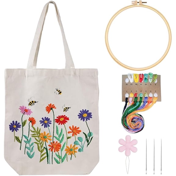 VOCHIC Canvas Tote Bag Embroidery Kit for Beginners,Cross Stitch Kits for Adults,Arts Crafts Needlepoint Women Shopping Reusable Grocery Bags