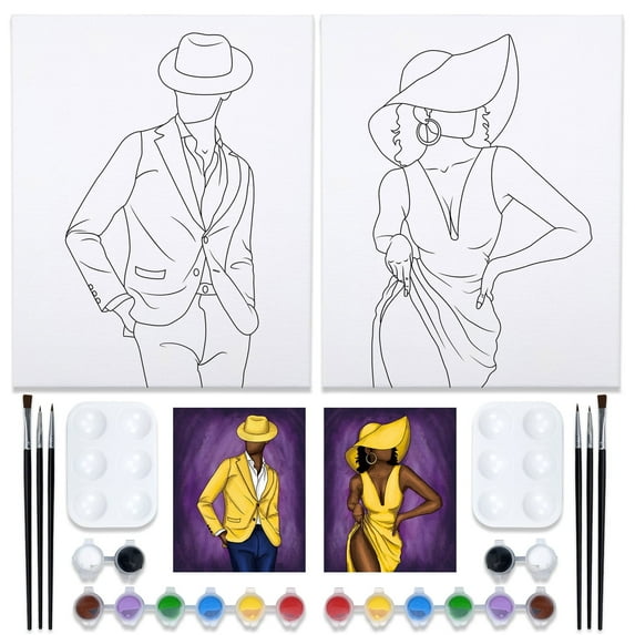 VOCHIC Couples Canvas Paint Party Kits Pre Drawn Canvas for Adults, Party Kits Sip and Paint Party Supplies Date Night Party Favor for Couples(2 Pack)