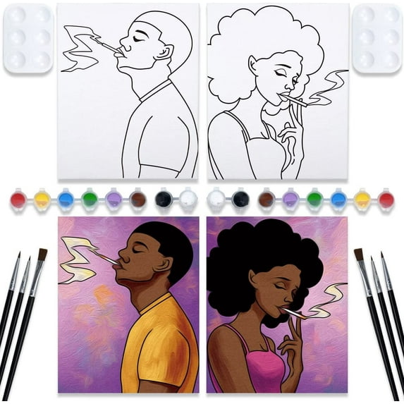 VOCHIC Couples Paint Party Kit Pre-Drawn Canvas for Adults 8x10 2 Pack