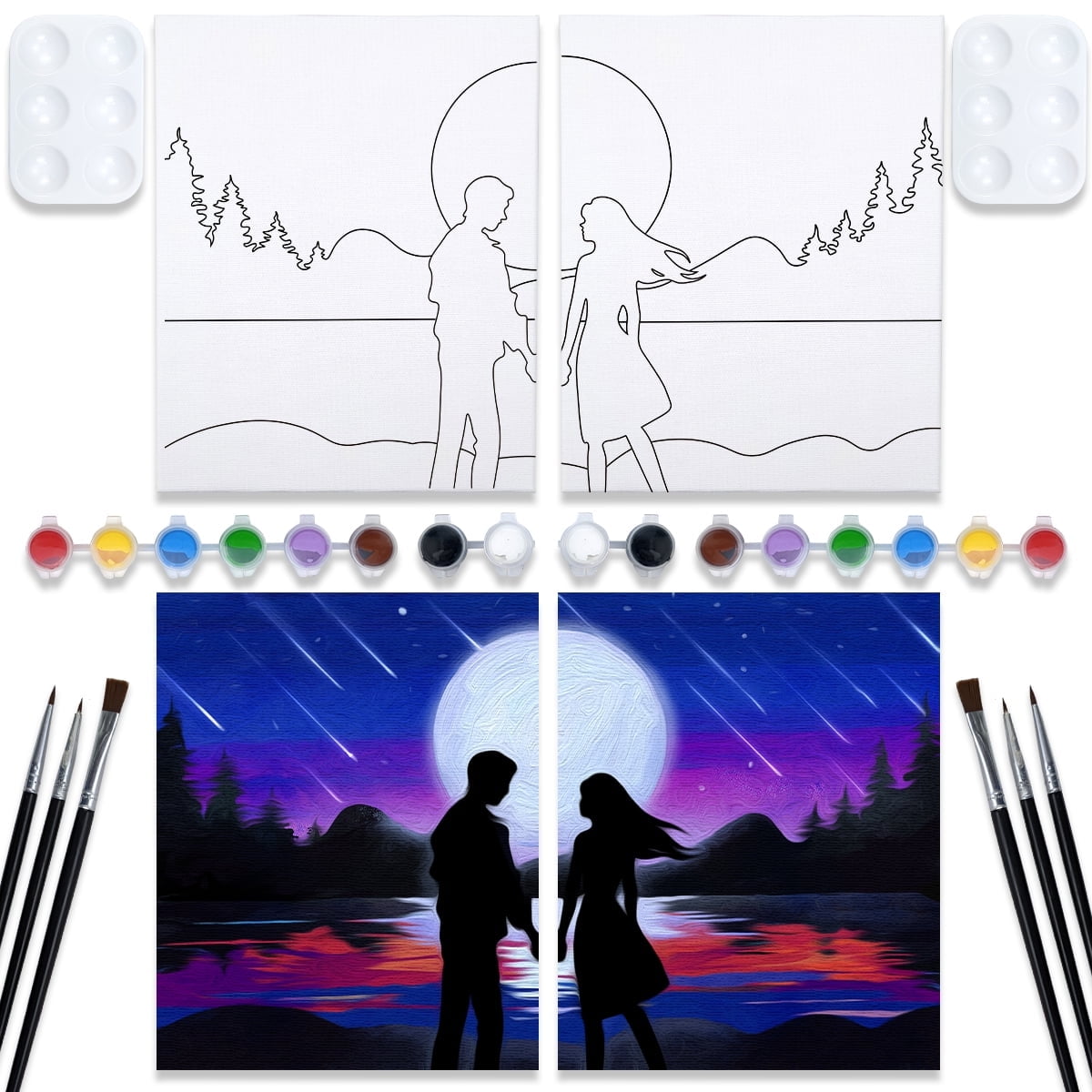 VOCHIC Couples Paint Party Kits Pre Drawn Canvas for Adults for Paint and Sip Date Night Games for Couples Painting kit 8x10 Date Nighet Valentine's Day2 Pack