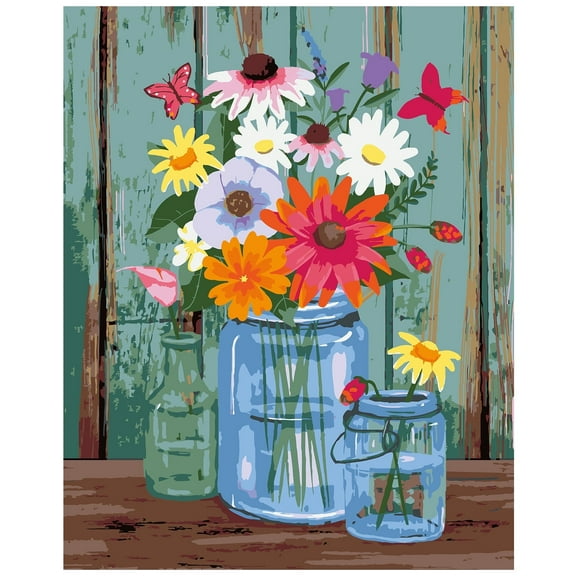 VOCHIC DIY Painting by Number Kits for Adults Kids 16x20 Inch Flower Pattern Canvas Painting Kit for Home Wall Decor (Without Frame)