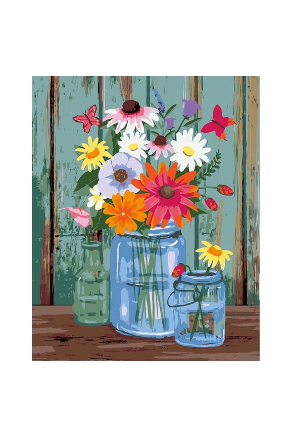 DIY Painting by Number Kits for Adults Kids 16x20 Inch Flower Pattern Canvas Painting Kit for Home Wall Decor (Without Frame)