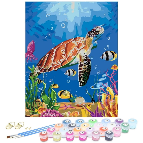 VOCHIC DIY Painting by Number for Adults Beginners Kids Sea Turtle Paint Kits with Paintbrushes Acrylic16x20 In (Without Frame)