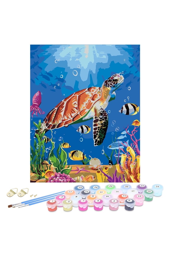 DIY Painting by Number for Adults Beginners Kids Sea Turtle Paint Kits with Paintbrushes Acrylic16x20 In (Without Frame)
