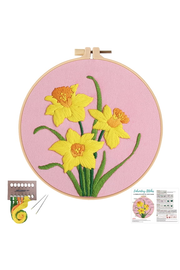 Daffodil Embroidery Kits for Beginners,Cross Stitch Kit for Adults,DIY Needlepoint Kits for Starters Including Embroidery Cloth Floral Pattern and Instructions