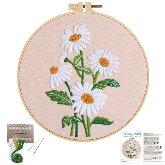 VOCHIC Daisy Embroidery Kits for Beginners,Cross Stitch Kit for Adults,DIY Needlepoint Kits for Starters Including Embroidery Cloth Floral Pattern and Instructions