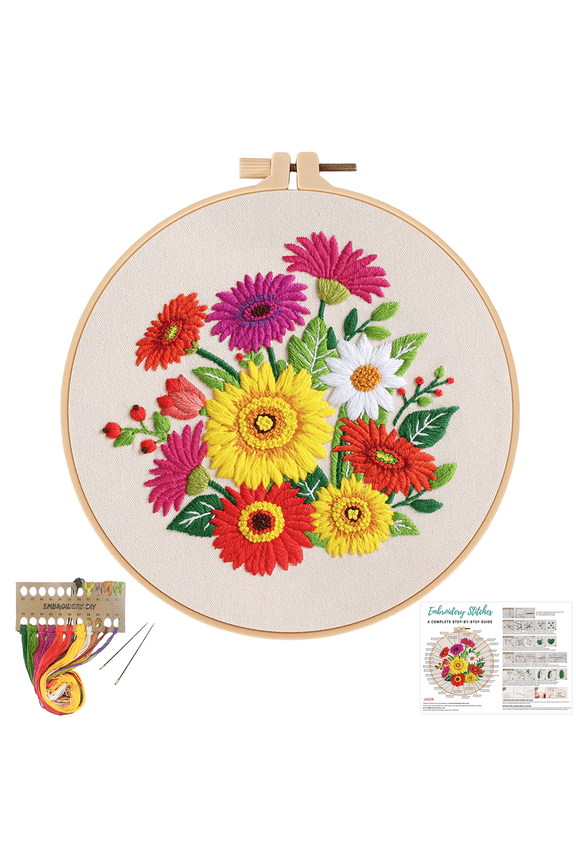 Floral Embroidery Kits for Beginners,Cross Stitch Kit for Adults,DIY Needlepoint Kits for Starters with Embroidery Cloth Hoop Needles Instruction and Threads