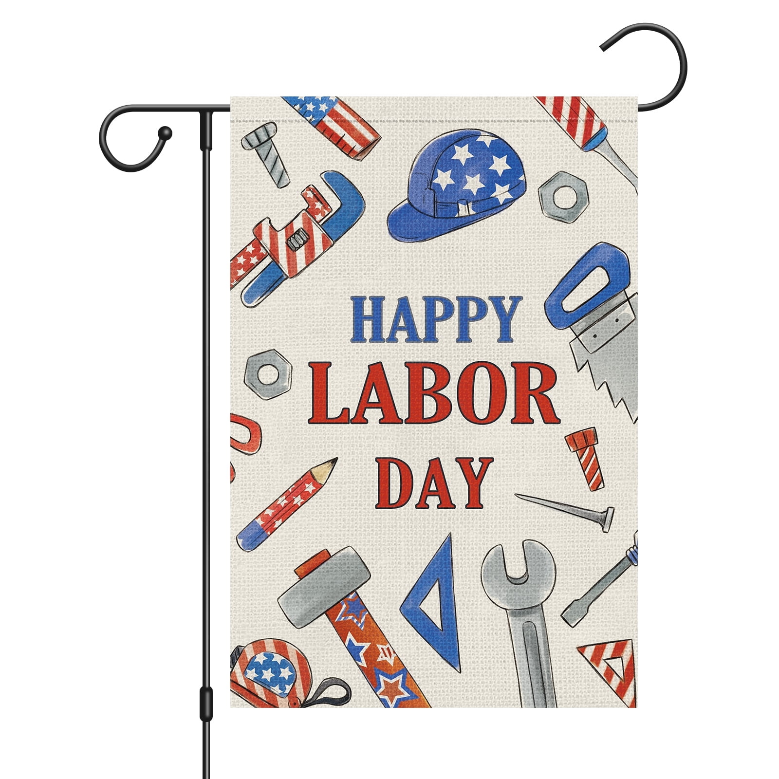 VOCHIC Happy Labor Day Garden Flag 12x18 Inch Double Sided for Outside, Small Burlap Tools Labor Day Flag USA Labor Day Yard Outdoor Decorations