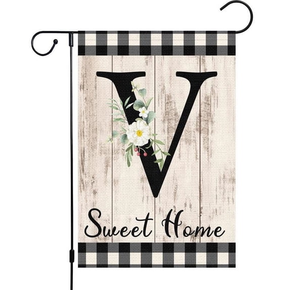 VOCHIC Monogram Letter V Initial Garden Flag 12x18 Welcome Initial Family Last Name Personalized Sweet Home Flag Outdoor Decoration (ONLY FLAG)