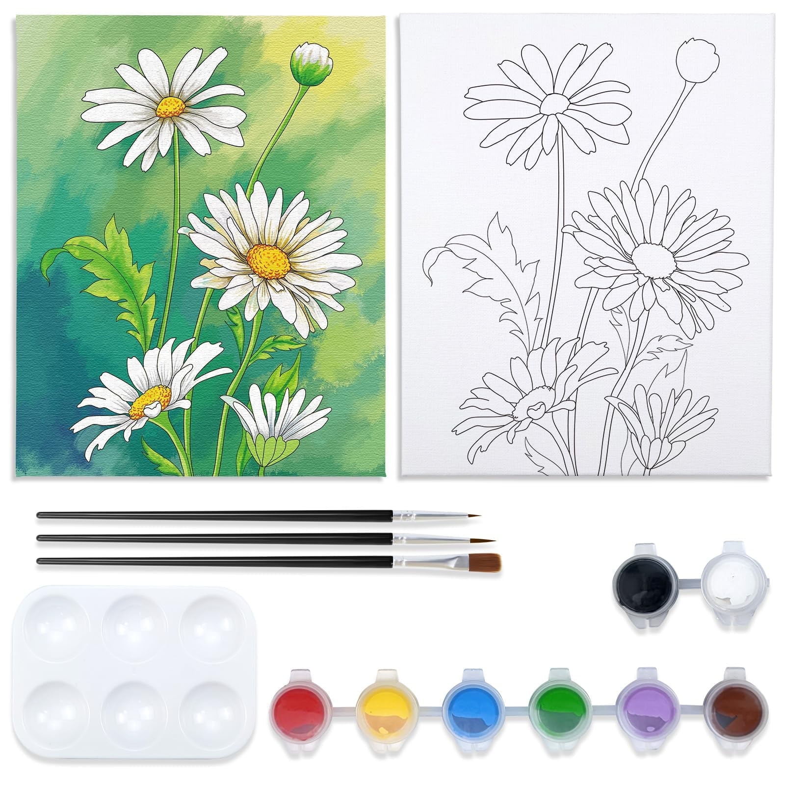 VOCHIC Paint and Sip Kit, Daisy Pre Drawn Canvas Painting Kit for ...