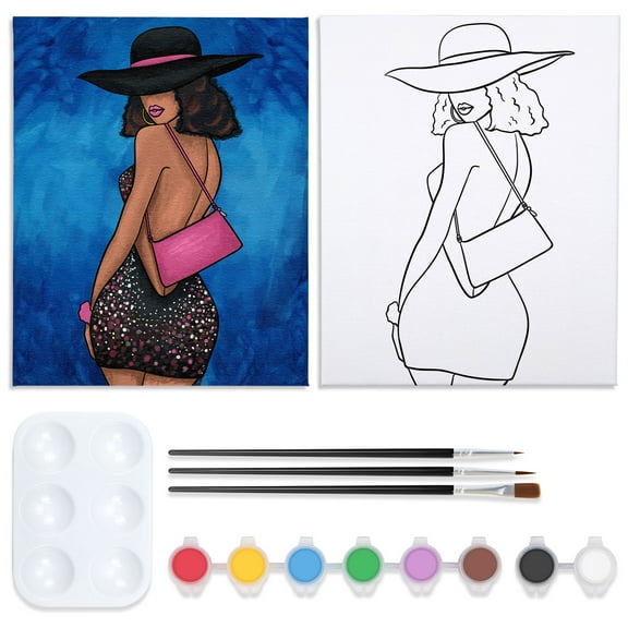 VOCHIC Paint and Sip kit Pre Drawn Canvas Painting Kit for Adults Kids Couples Painting Twist Party Supplies to Paint Man Art Set for Beginner Gift Favor, 8 Acrylic Colors, 3 Brush,1 Pallet (8x10)