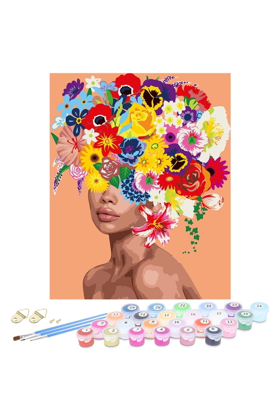 Paint by Numbers for Adults DIY Girl Flowers Paint Kits on Canvas Oil Painting Kits Gift Home Decor 16x20 In (Without Frame)