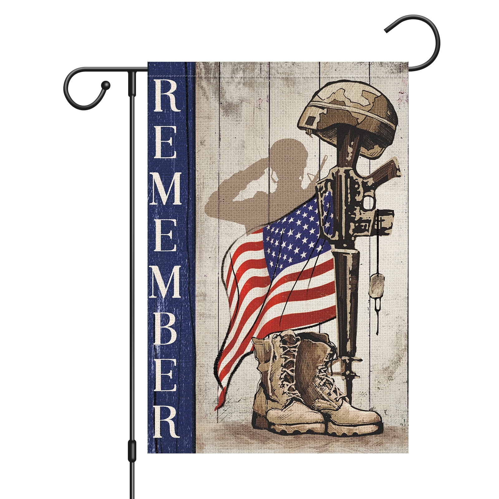 Memorial Day Garden Flag 12x18 Inch Double Sided – Burlap Style With USA Floral Design