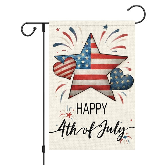 VOCHIC Patriotic Stripes Stars Garden Flag 12x18 Double Sided, Small Burlap Welcome 4th of July Garden Yard House Flags for Memorial Independence Day Outdoor Decor (Only Flag)