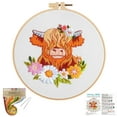 thumbnail image 1 of VOCHIC Spring Highland Cow Embroidery Kits for Beginners,Cross Stitch Kits for Adults,Starters DIY Needlepoint Kits Including Embroidery Hoop Cloth Needles Instruction and Threads, 1 of 7