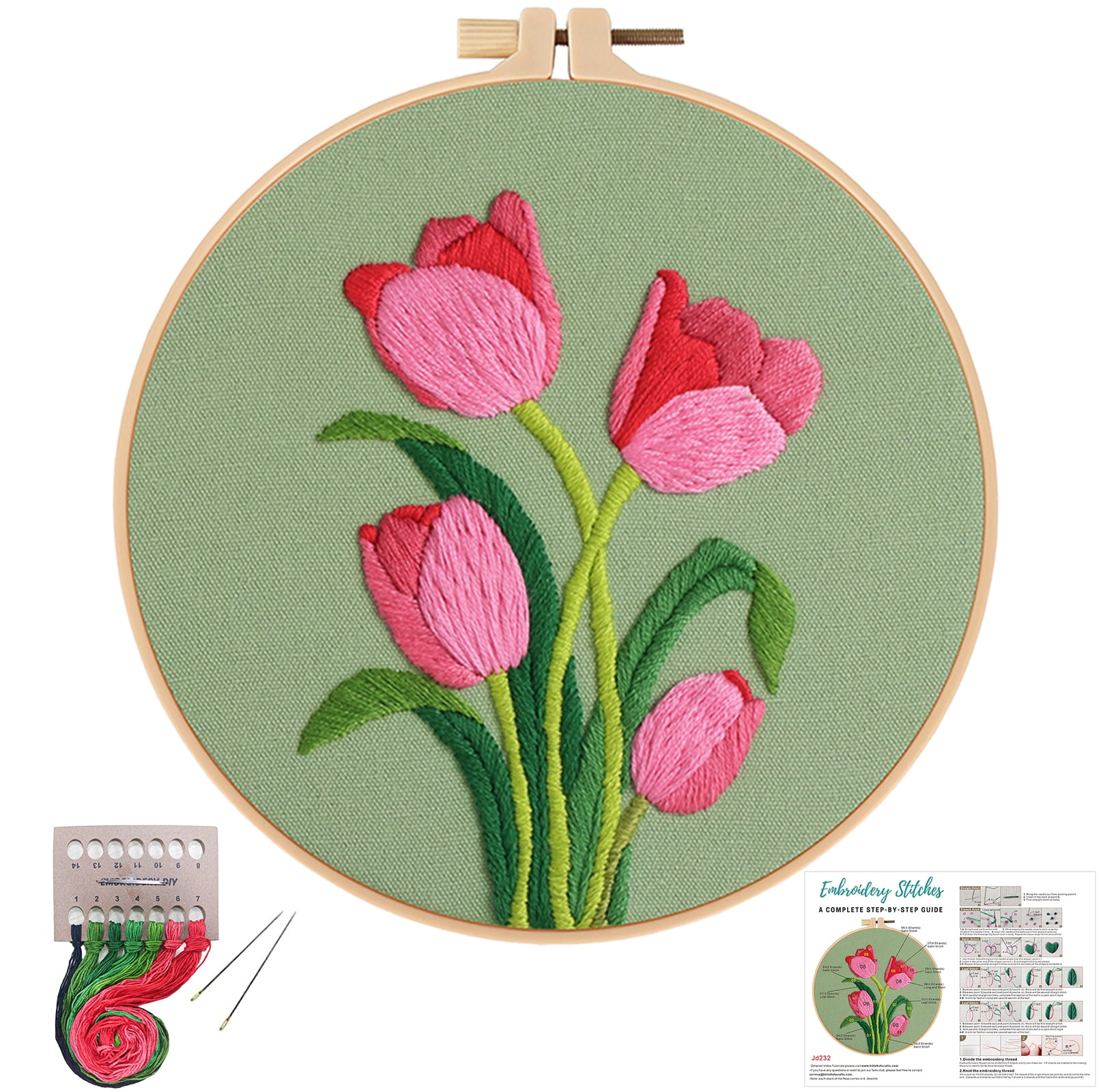 VOCHIC Tulip Embroidery Kits for Beginners,Cross Stitch Kit for
