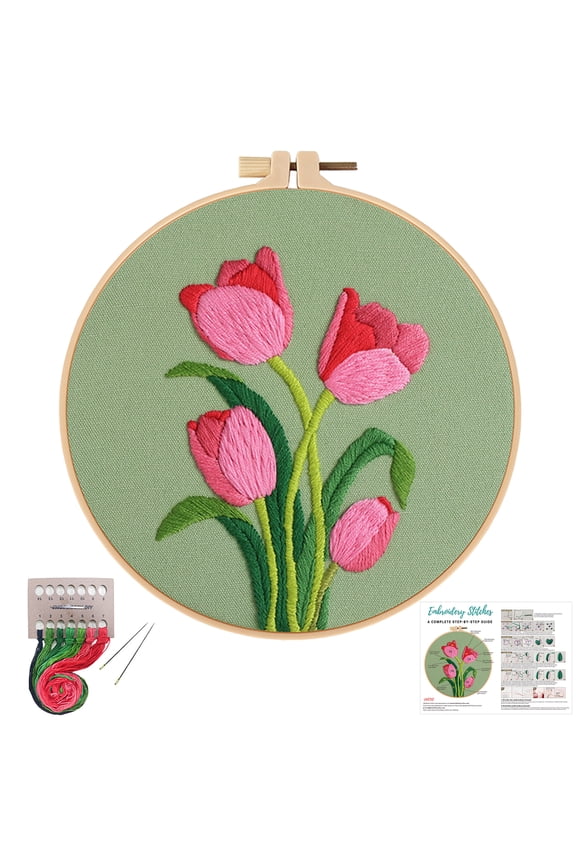 Tulip Embroidery Kits for Beginners,Cross Stitch Kit for Adults,DIY Needlepoint Kits for Starters Including Embroidery Cloth Floral Pattern and Instructions
