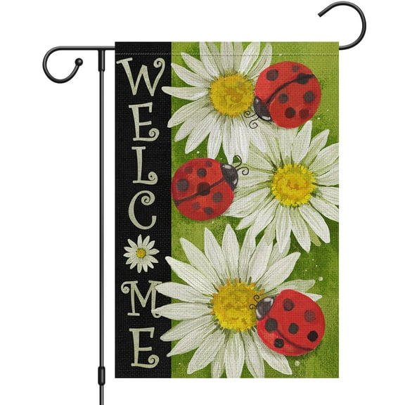 VOCHIC Welcome Spring Garden Flag Spring Summer Dasiy Garden Flags 12x18 Double Sided Vertical Burlap The Beatles Floral Retro Banner for Seasonal Summer Outdoor Farmhouse Decoration(ONLY FLAG)