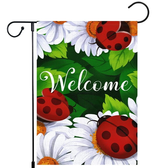 VOCHIC Welcome Spring Summer Garden Flag 12x18 Double Sided Burlap Vertical Spring Yard Flags The Beatles Floral Banner for Seasonal Summer Outdoor Farmhouse Decoration(ONLY FLAG)
