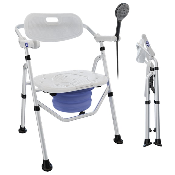 VOCIC Foldable Shower Chair for Inside Shower - Height Adjustable Design with Flip-Up Arms, U-Shaped Seat, Bath Chair for Elderly & Disabled, 300lbs Capacity