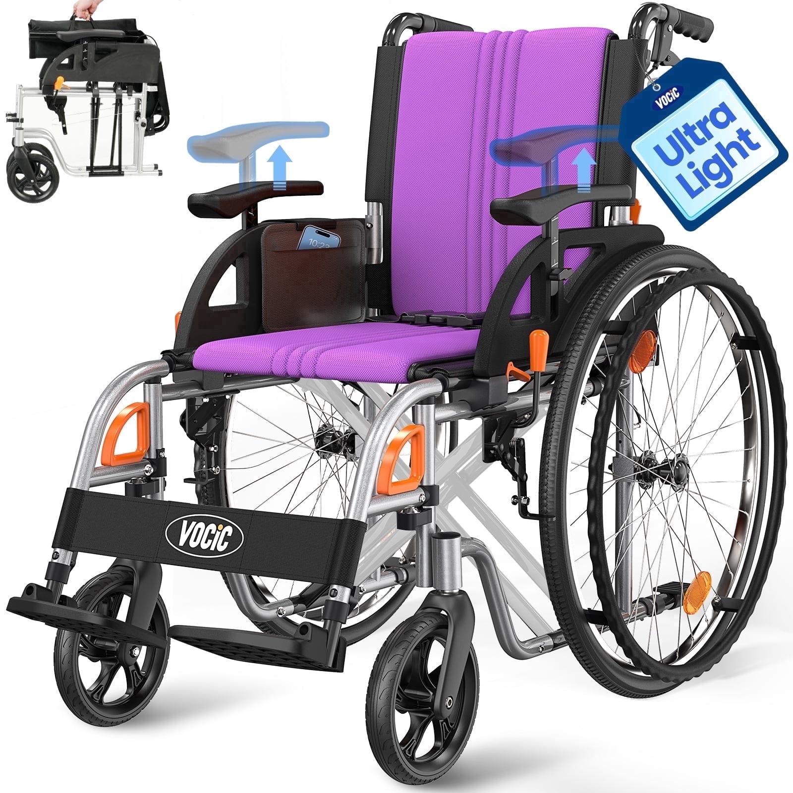 ballaholic TSC2024 リバーシブル VOCIC Ultra Lightweight Wheelchair for Adults, Swing-Away
