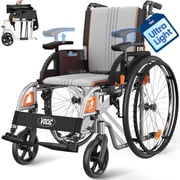 VOCIC Ultra Lightweight Wheelchair for Adults, Swing-Away Footrests, Aluminum Frame, 300 lbs Capacity, Gray