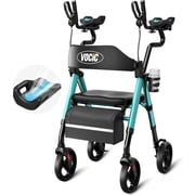 VOCIC Z22 Upright Rollator Walker with Adjustable Armrests & GelCool Seat, 300lb Capacity, 8 All-Terrain Wheels, Cup/Cane Holder-Green