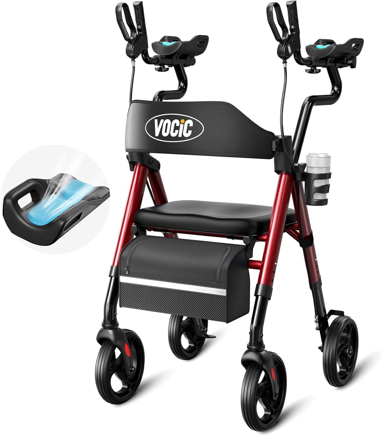 VOCIC Z22 Upright Rollator Walker with Adjustable Armrests & GelCool ...