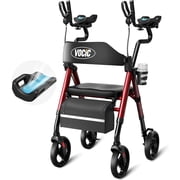 VOCIC Z22 Upright Rollator Walker with Adjustable Armrests & GelCool Seat, 300lb Capacity, 8 All-Terrain Wheels, Cup/Cane Holder-Red