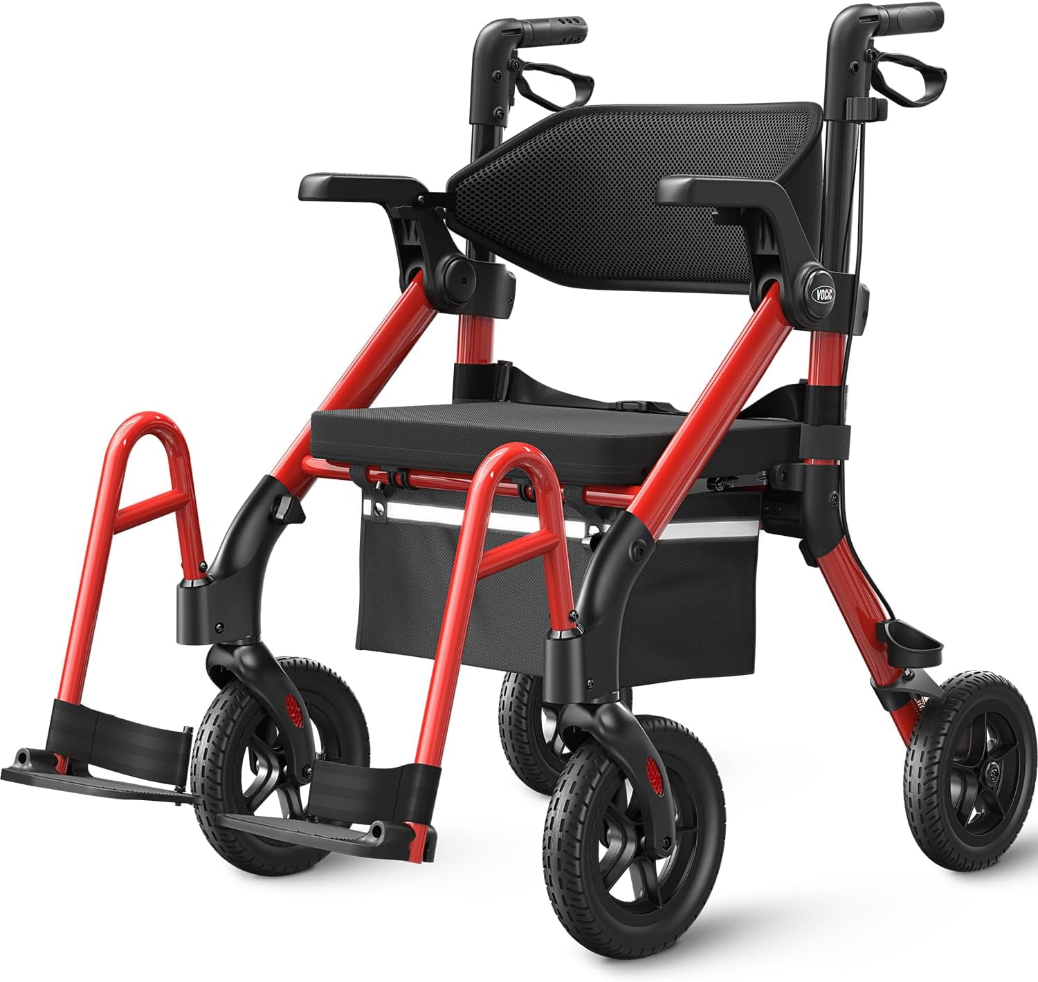 VOCIC Z55 Foldable 4-Wheel Rollator with Seat, Transport Chair