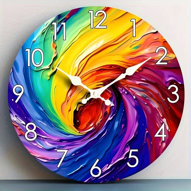 VOCOO 10'' Abstract Round Wall Clocks, Wooden Silent Non Ticking ...