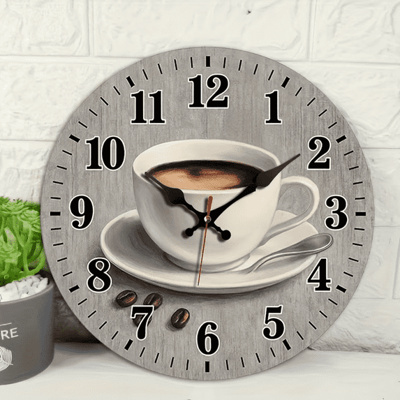 VOCOO 10" Round Coffee Vintage Wall Clock, Silent Non-Ticking Rustic Farmhouse Clock for Kitchen, Home, Office and Bedroom