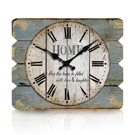 VOCOO 12" Square Wooden Wall Clock, Vintage Rustic HOME Decorative Silent Non-Ticking Quartz Clock for Living Room Bedroom Kitchen Farmhouse Home Decoration Battery Operated