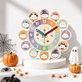 VOCOO 12 Inch Halloween Wooden Wall Clock, Silent Non Ticking Irregular Edges Clouds Ghosts Printed Decorative Clock for Home, Office, School,Battery Operated