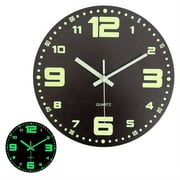 VOCOO 12 Inch Night Light Wall Clock,Wooden Round Vintage Retro , Silent Non-Ticking Luminous Quartz Wall Clock with Glowing Numbers & Hands, Decor for Home Office,Black