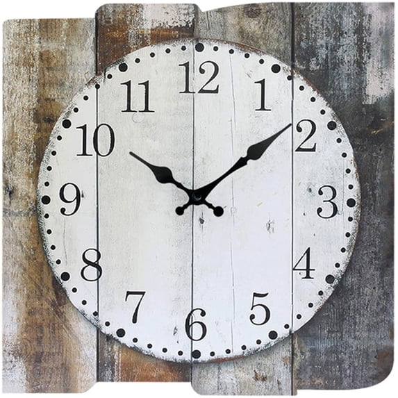 VOCOO 12'' Retro Wooden Wall Clock, SquareFarmhouse Analog Wall Clock Battery Operated, Silent Non-Ticking ,Home Decorations (with Hook)